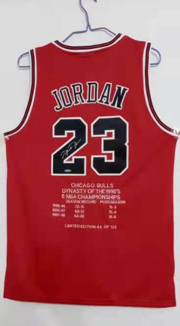 Men Chicago Bulls #23 Jordan Red 95-98 Triple Crown signature Limited Edition NBA Jersey